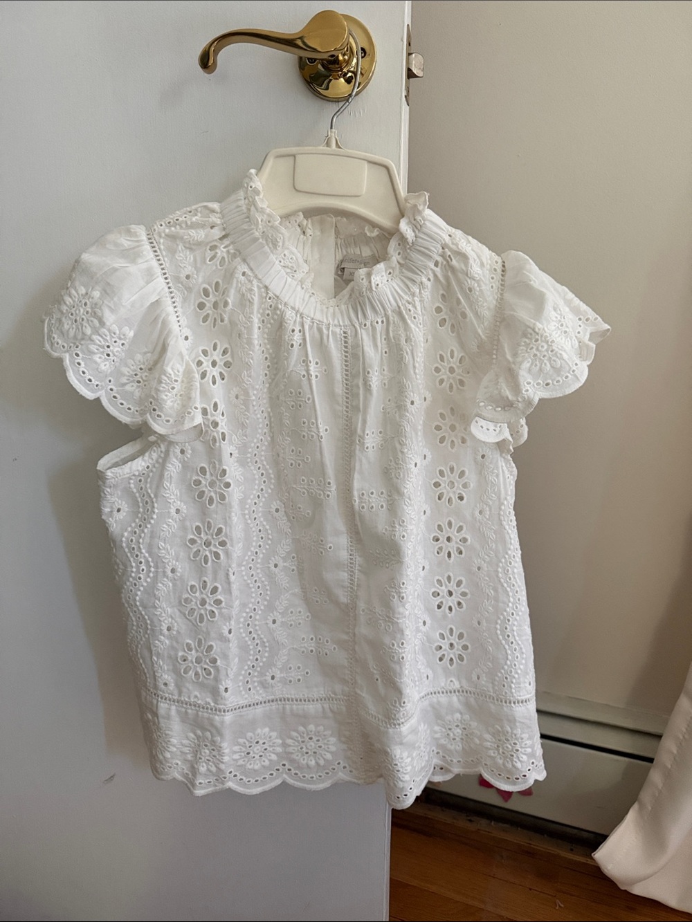 White Eyelet Ruffle Sleeve Top